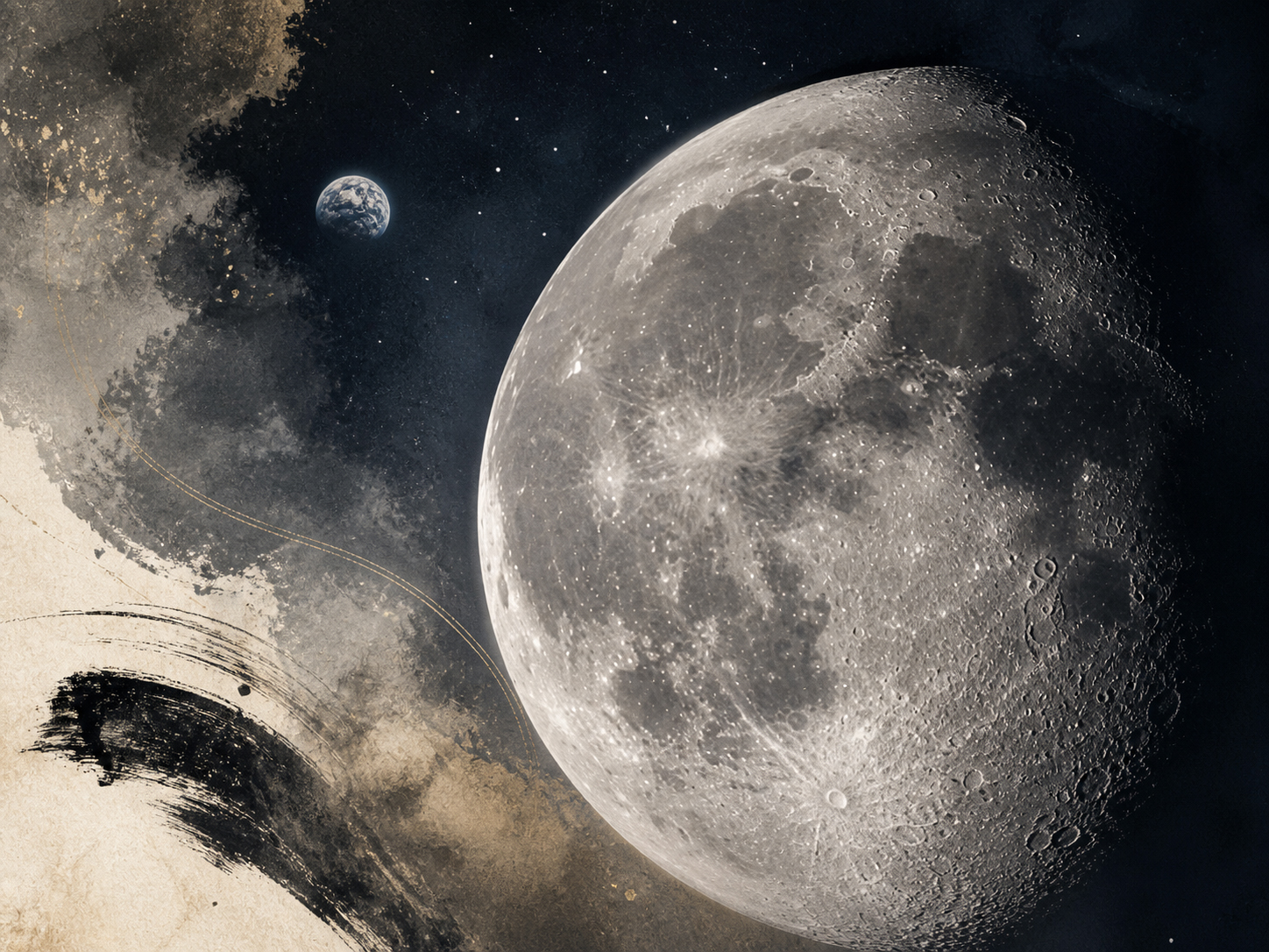 科学的な地球月系図と詩的な兄弟の比喩を重ねたMoon.co.jpの編集的ビジュアル