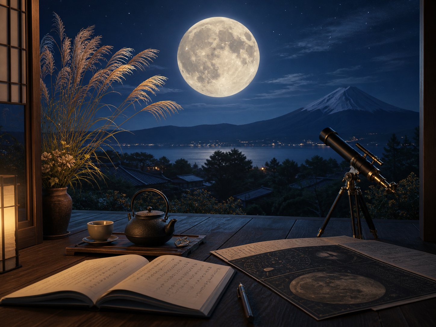 満月、日本、科学、詩を重ねたMoon.co.jp編集宣言のビジュアル