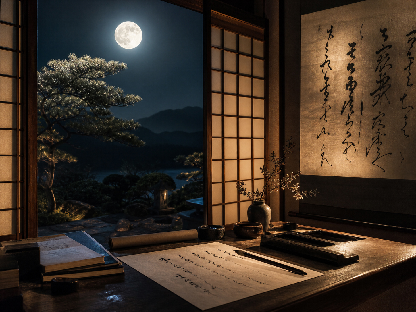 名月、朧月、有明、月影、十六夜など月の日本語を筆文字で示す創刊号ビジュアル