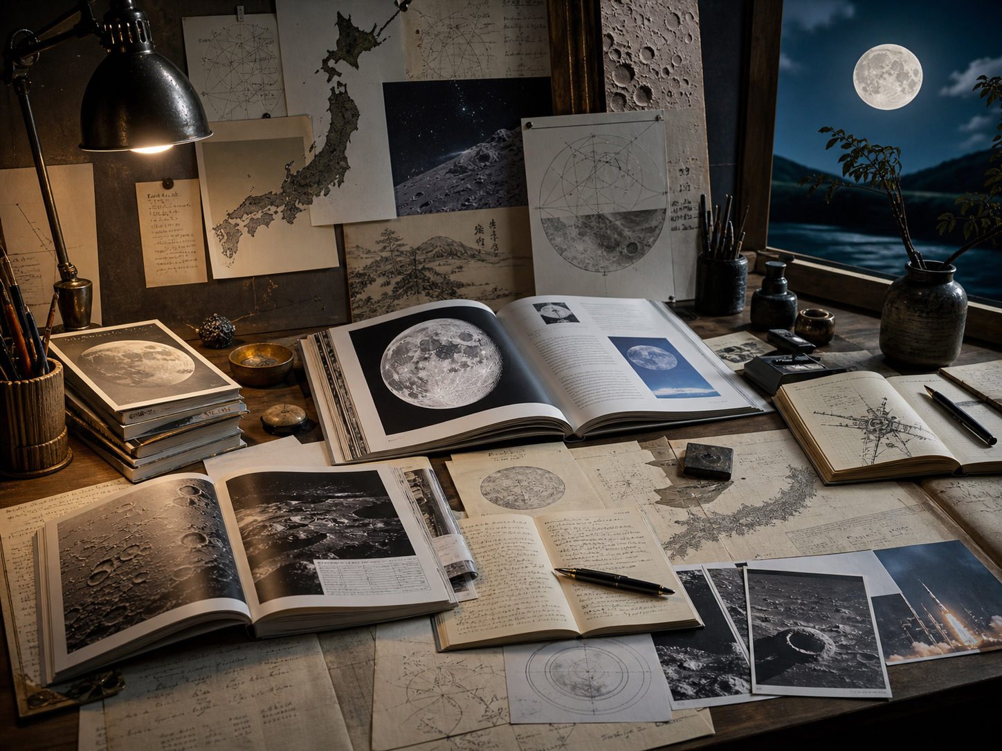 Moon Magazine創刊号の読み方として、日本と月、科学、JAXA、特集室を結ぶ編集マップ