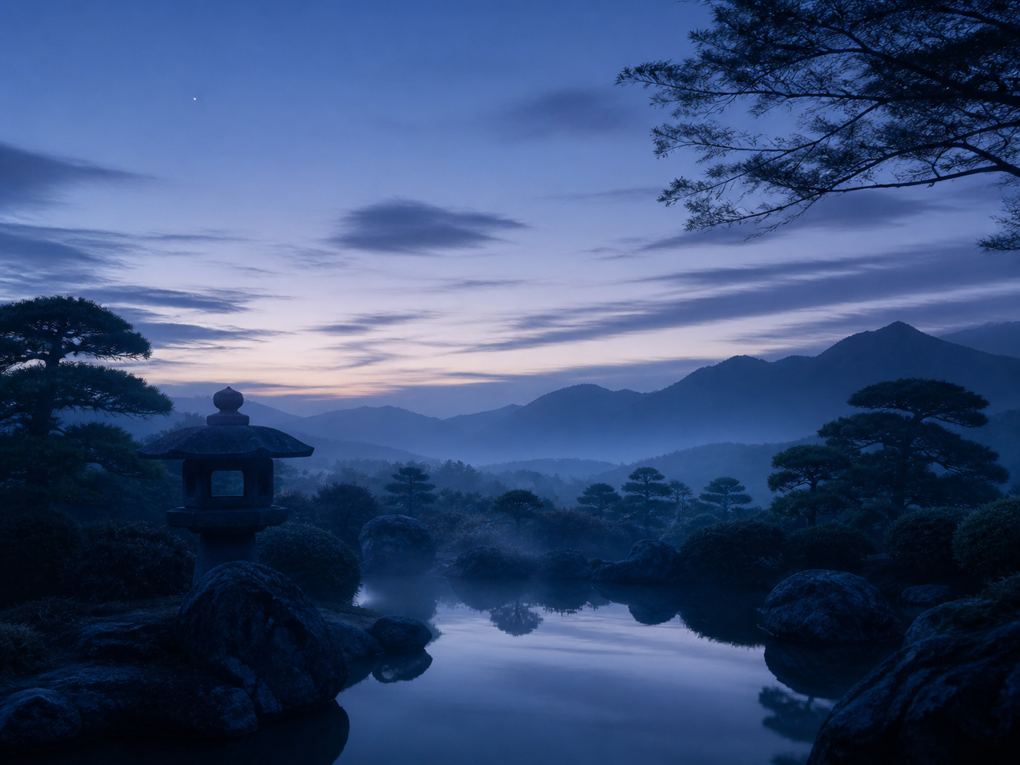 月の出の前に東の空が白み始める月白の情景