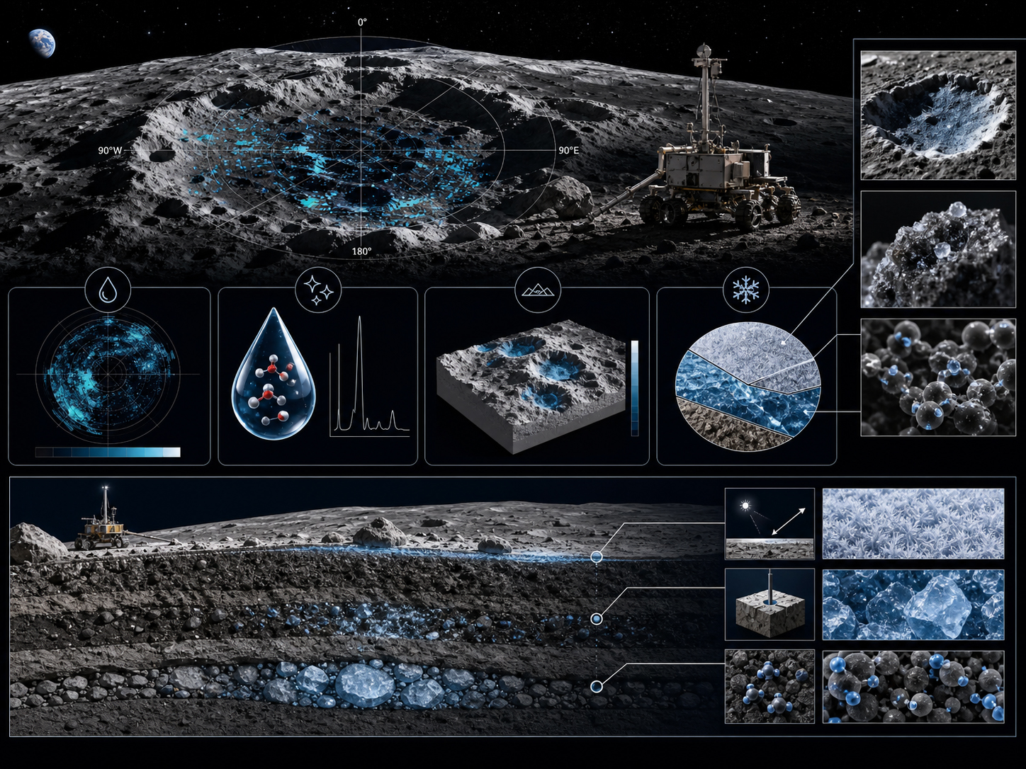 月の水の量、分布、状態、形態をローバー観測と試料分析で調べるLUPEXの編集画像