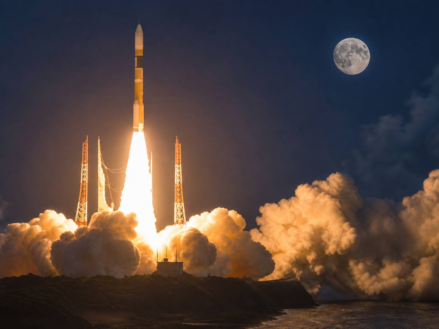 2023年、SLIMを載せたH-IIAロケットが月へ向かう場面を象徴する編集画像
